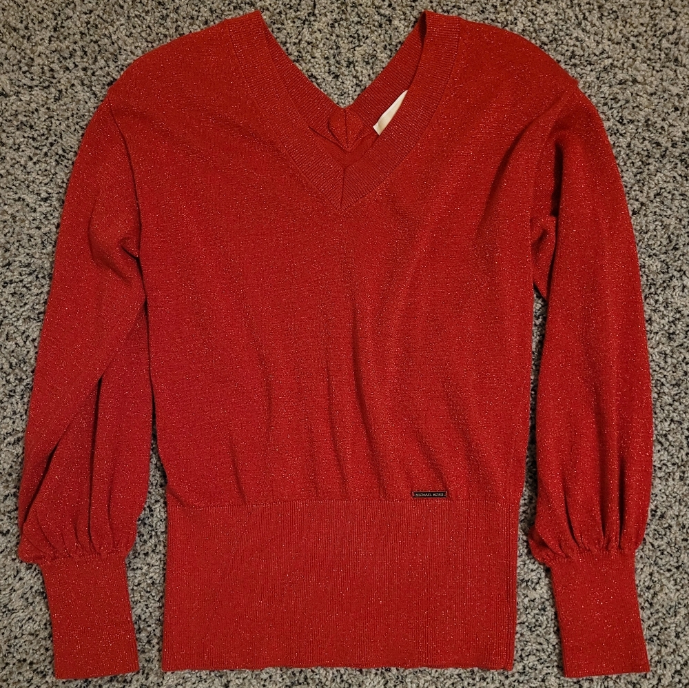 Michael Kors Sparkle Red V-Neck Sweater